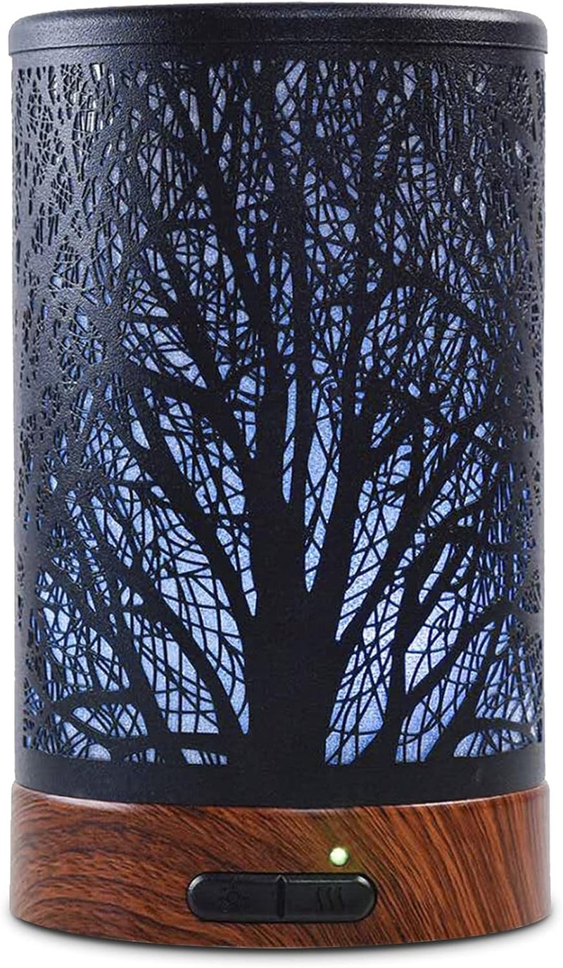 EQUSUPRO Essential Oil Diffuser 150ml Black Metal Aromatherapy Oil Diffuser Ultrasonic Cool Mist Diffuser with Auto Shut-Off Protection,7 Colors Changed LED for Home Office SPA Yoga (A-Tree) - Image 1